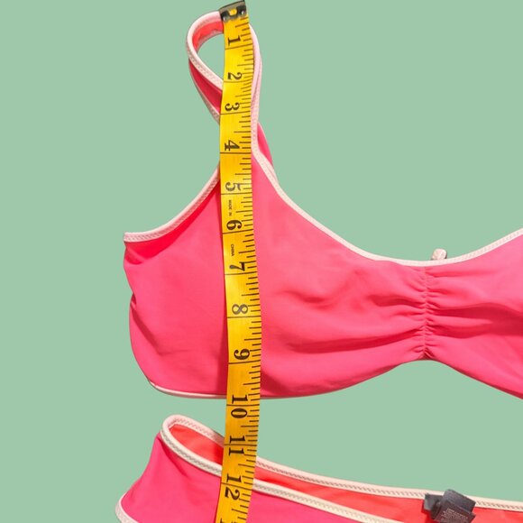 💖 Aerie Hot Pink Ruched Bikini Set with Contrast Trim (Top XL / Bottom M) - Picture 4 of 11